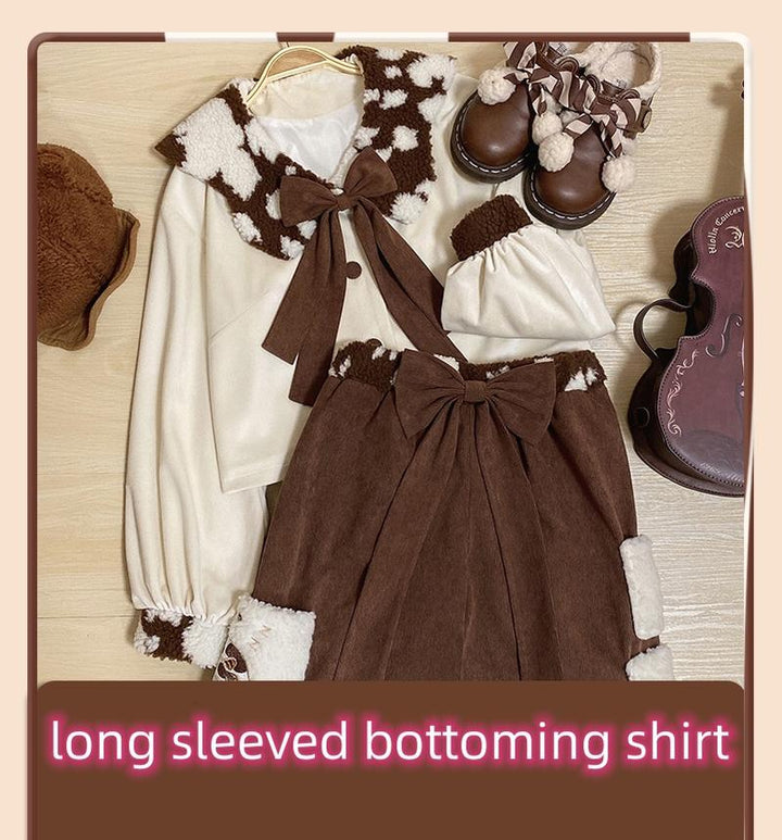 Kawaii Beige Coffee Coat Shirt Vest Shorts 22766:353746 22766:353746