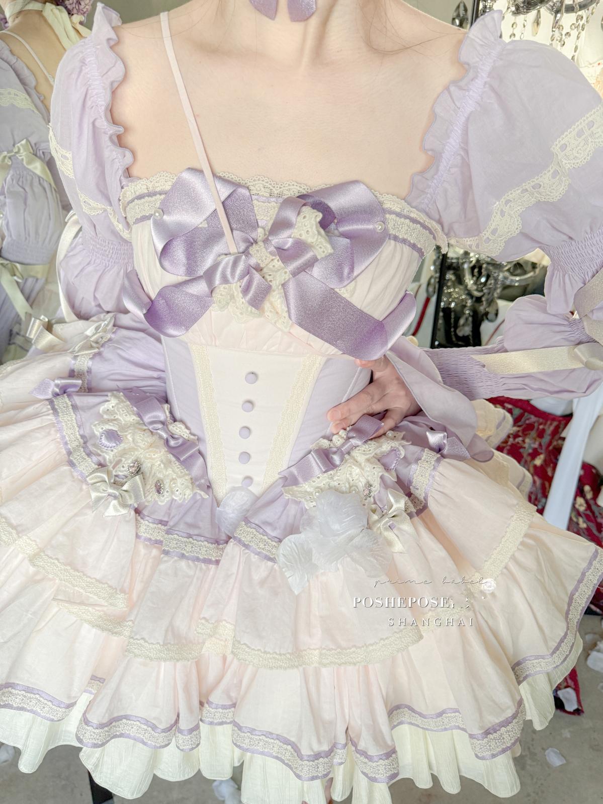 Lolita Dress Set Sweet Violet Pink Puffy Dress Corset Dress 36388:554838