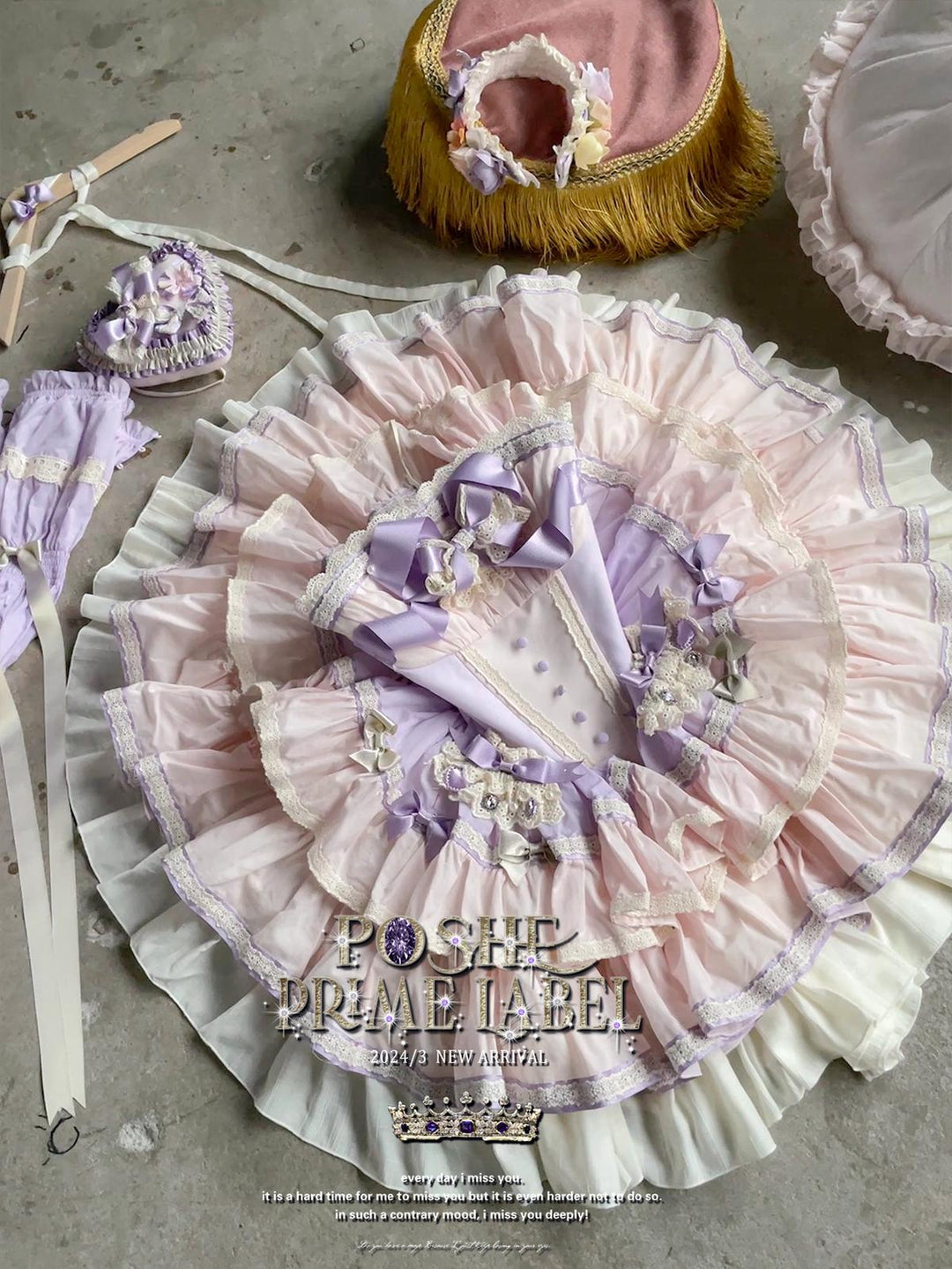 Lolita Dress Set Sweet Violet Pink Puffy Dress Corset Dress 36388:554772 36388:554772