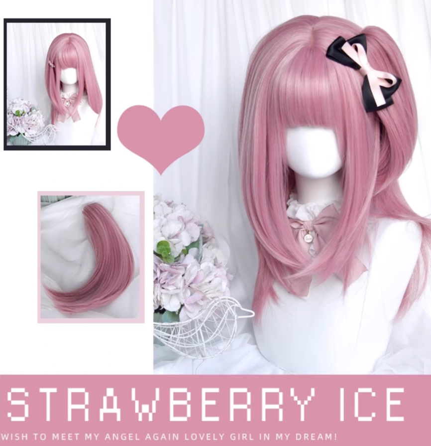 Lolita Wig Pink Mid-length Wig Girly Detachable Ponytail Wig 38890:605800