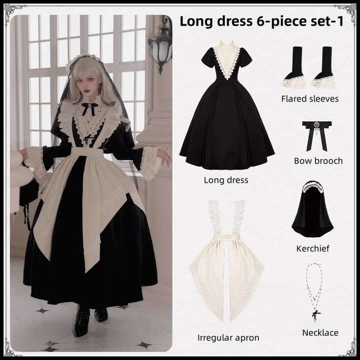 Gothic Dress Set Nun Black Short And Long OP Dress (L M S XL) 39468:637684