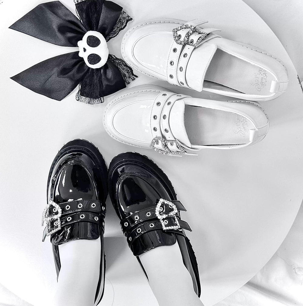 Punk Slip-on Platform Shoes, Heart Rhinestone Buckle Strap 45864:867070