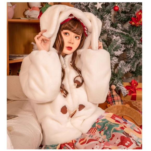 Sweet Lolita Winter Coat Plush Hoodie Jacket Bunny Ears (L M S XL) 40318:661462