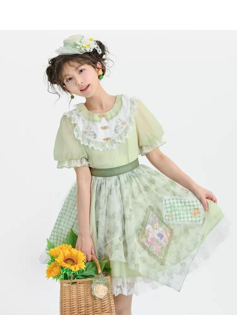 Cottagecore Dress Green Patchwork Lace Lolita Dress 35906:568570