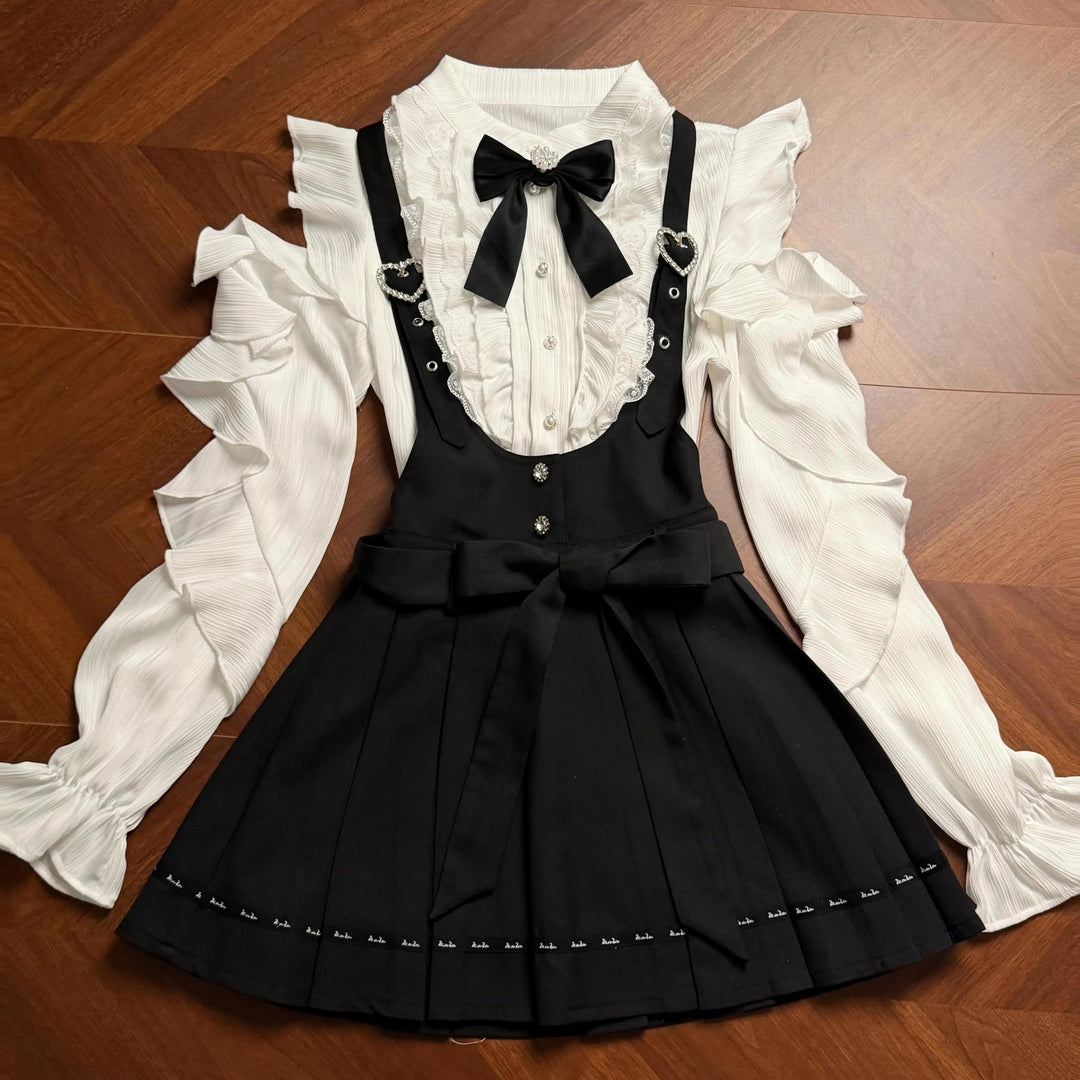 Jirai Kei Suspender Skirt, Open-Shoulder Shirt (L M S) 45100:835055