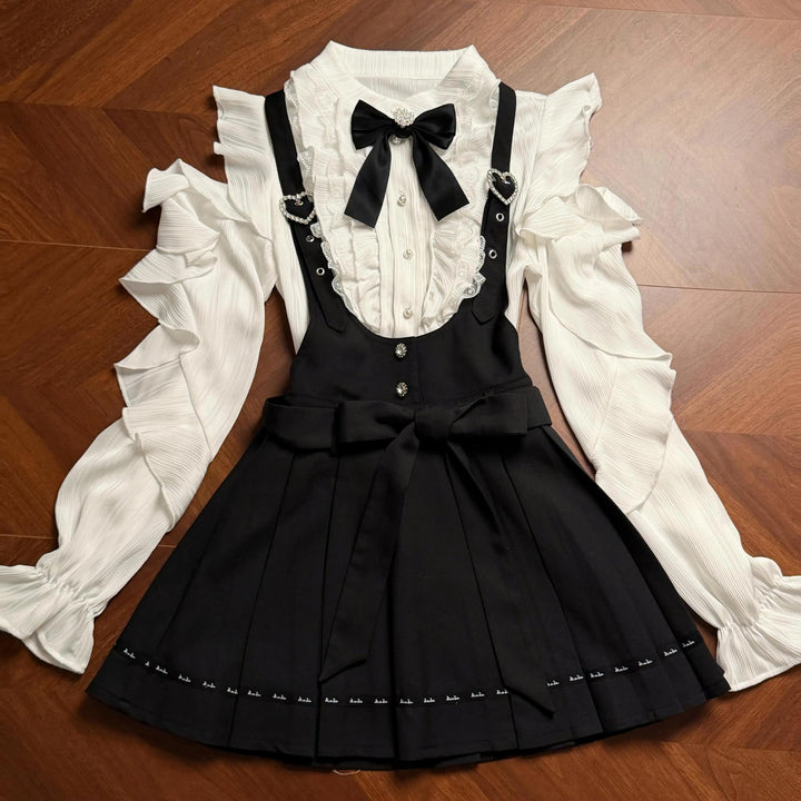 Jirai Kei Suspender Skirt, Open-Shoulder Shirt (L M S) 45100:835055