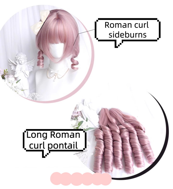 Lolita Wig Roman Curl Wig Double Ponytail Pink Wig 39344:627764