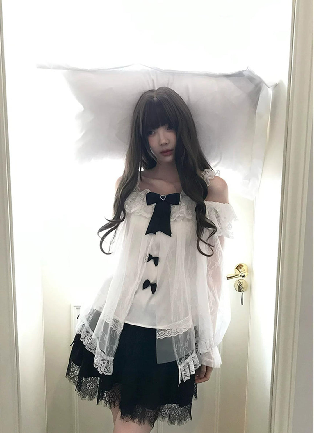 Lightweight Tulle Off Shoulder Blouse, Feather-Design Skirt 45343:850519