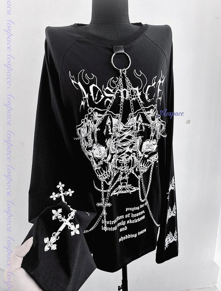 Sub-Culture Long-Sleeved T-Shirt, Detachable Front Chains 44767:826029
