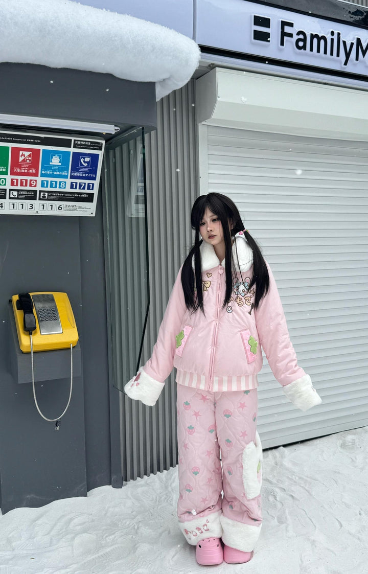 Padded Kawaii Padded Zipper-Closure Coat, Strawberry Details 44671:817980