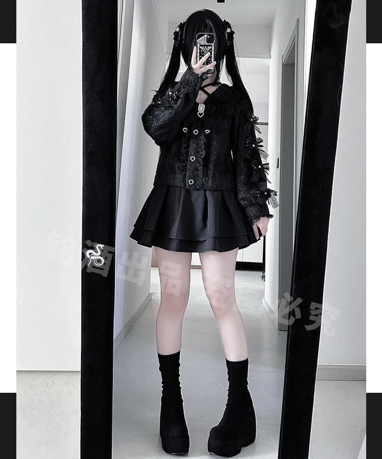 Jirai Kei Black Sweater Cardigan, Tulle Skirt 44527:812170