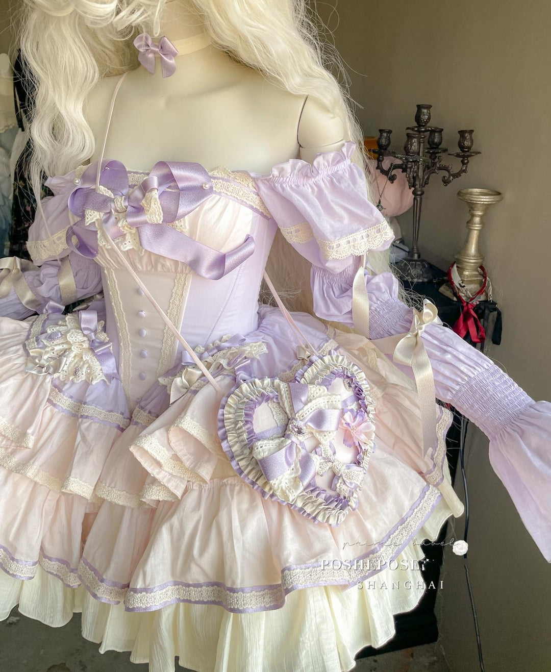 Lolita Dress Set Sweet Violet Pink Puffy Dress Corset Dress 36388:554810 36388:554810