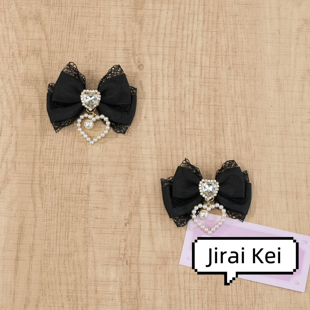 Jirai Kei Hair Clip Lace Bow Rhinestone Barrette 38774:608566