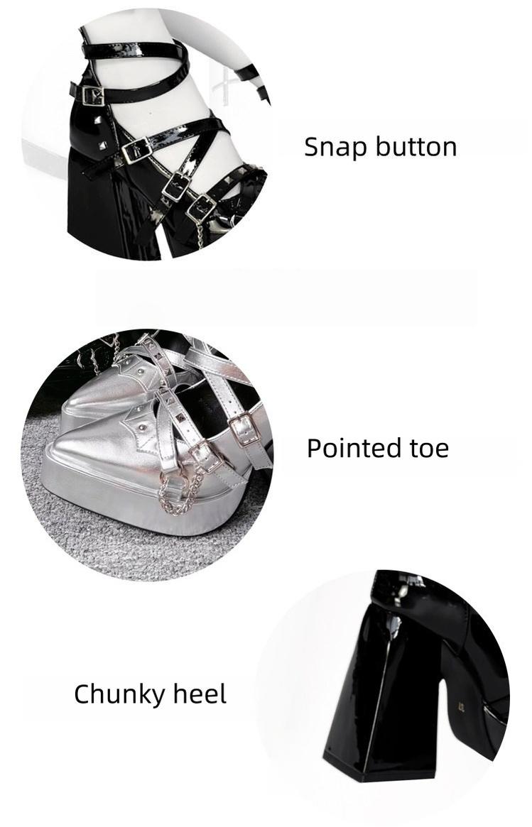 Punk Subculture Heels Shoes, Pointed Toe 44928:828701