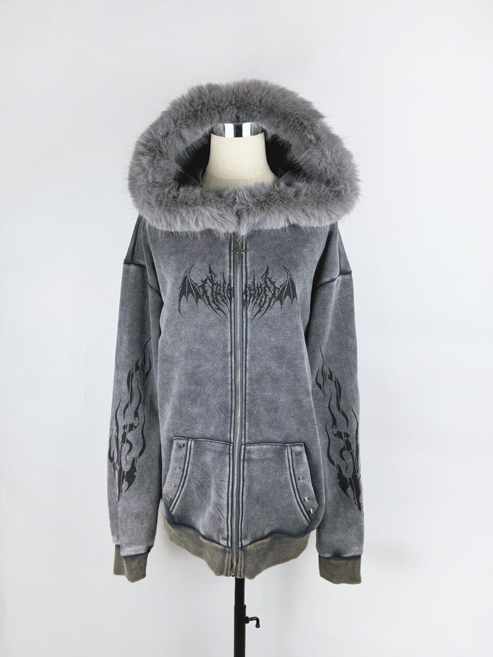 Gothic Winter Hooded Jacket, Fleece Lining (Gray / L M S) 44148:798104