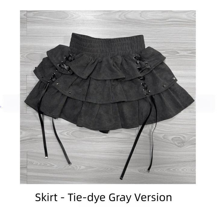 Subculture Skirt Outfit, Short Zipper Closure Hoodie (L M S) 44484:816920