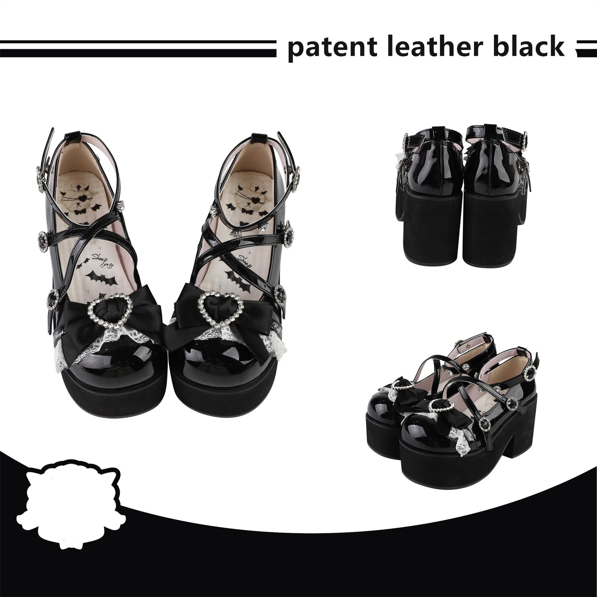 Lolita Platform Shoes Rhinestone Buckles Black Shoes (35 36 37 38 39 40) 37634:574780