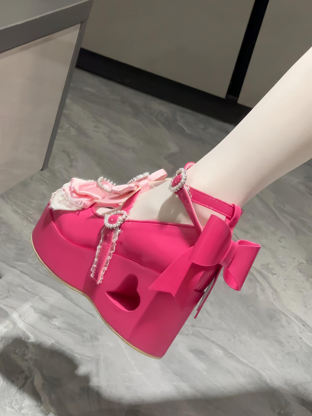 Old School Lolita High Platform Shoes, Heart Hollow Heel 44559:813937