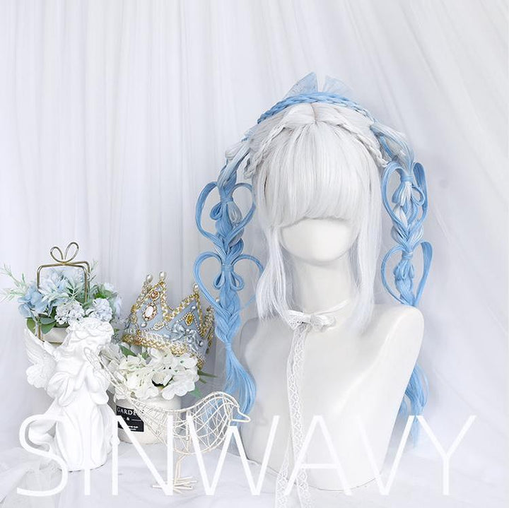 Lolita Wig White-Blue Gradient Cute Long Curly Wig 39356:641030