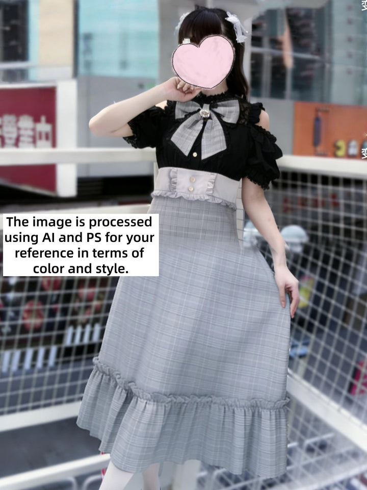 Jirai Kei Open-Shoulder Long Dress, Detachable Bow (Pre-order / 2XL 3XL L M S XL) 44754:824044