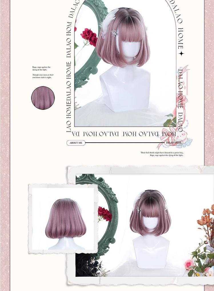 Lolita Fashion Black/Gray/Light Blue Air Bangs Bob Wig 22810:330574 22810:330574