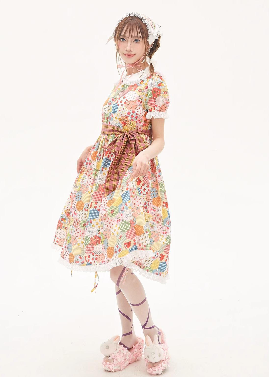 Sweet Lolita Dress Kidcore Floral Dress Drawstring Dress 36156:543432