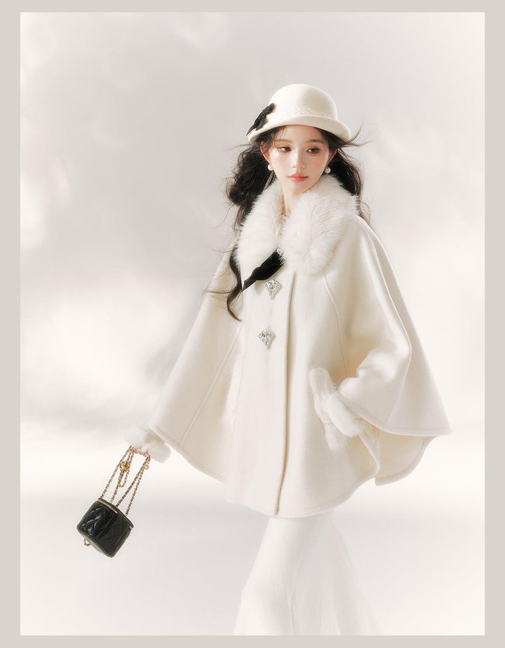 Jirai Kei Cape Woolen Coat Winter Fur Collar Coat 41062:685630