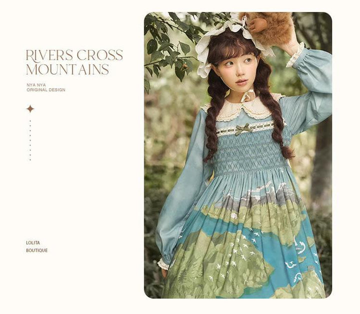 Lolita Dress Rivers Cross Mountains Print Lolita Dress Set 39412:627176