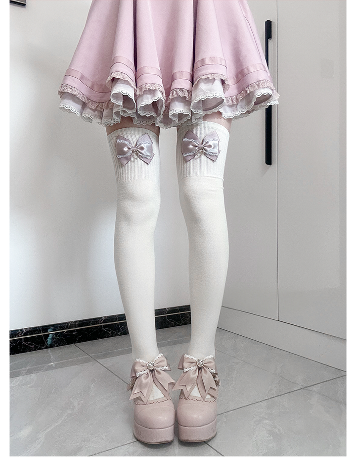 Jirai Kei Socks Cute Cashmere Thighhighs With Lace Bow 41744:716892