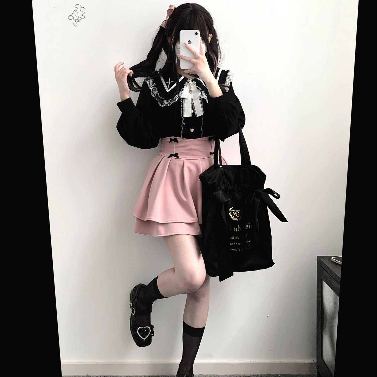 Jirai Kei Blouse Sailor Collar Shirt Cross Lace Long Sleeve Blouse 36780:537488