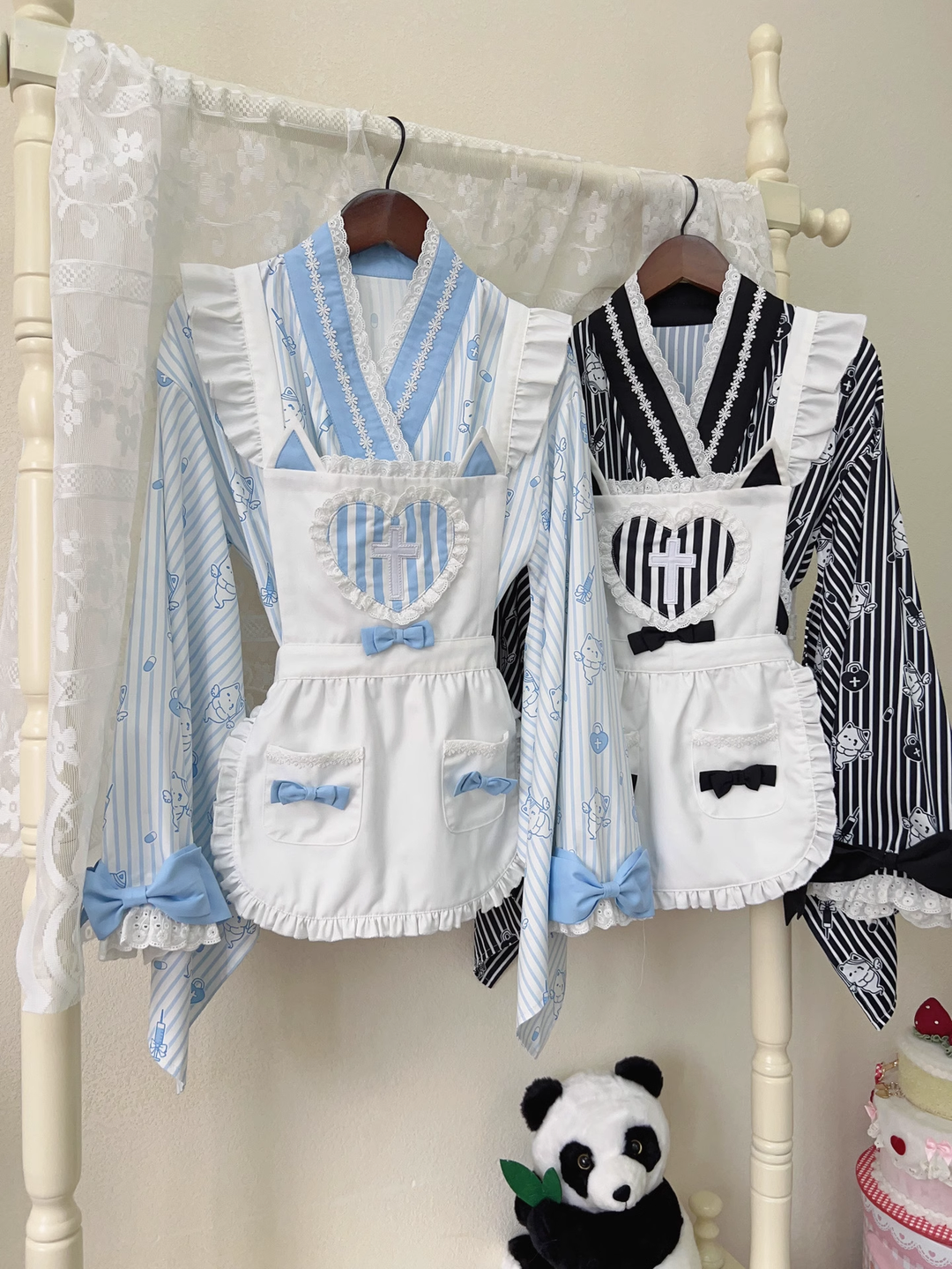 Kimono Lolita Blouse Striped Housemaid Skirt Set 37640:609512