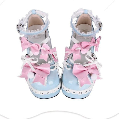 Lolita Shoes Pink Blue Platform Shoes Lace Thick-soled Shoes 37452:561580