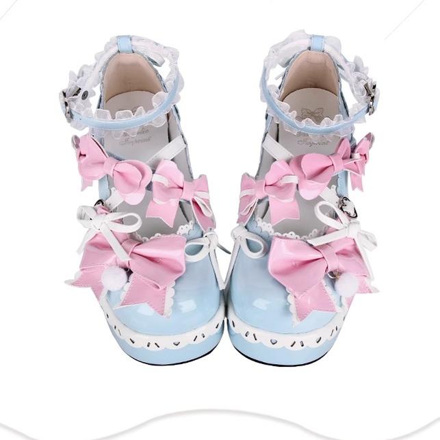 Lolita Shoes Pink Blue Platform Shoes Lace Thick-soled Shoes 37452:561580 37452:561580