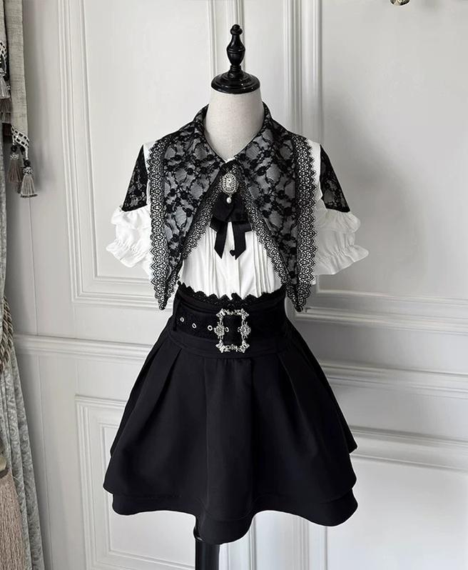 Jirai Kei Lace Capelet Blouse, High Waist Skirt Set (2XL L M XL) 45651:857070