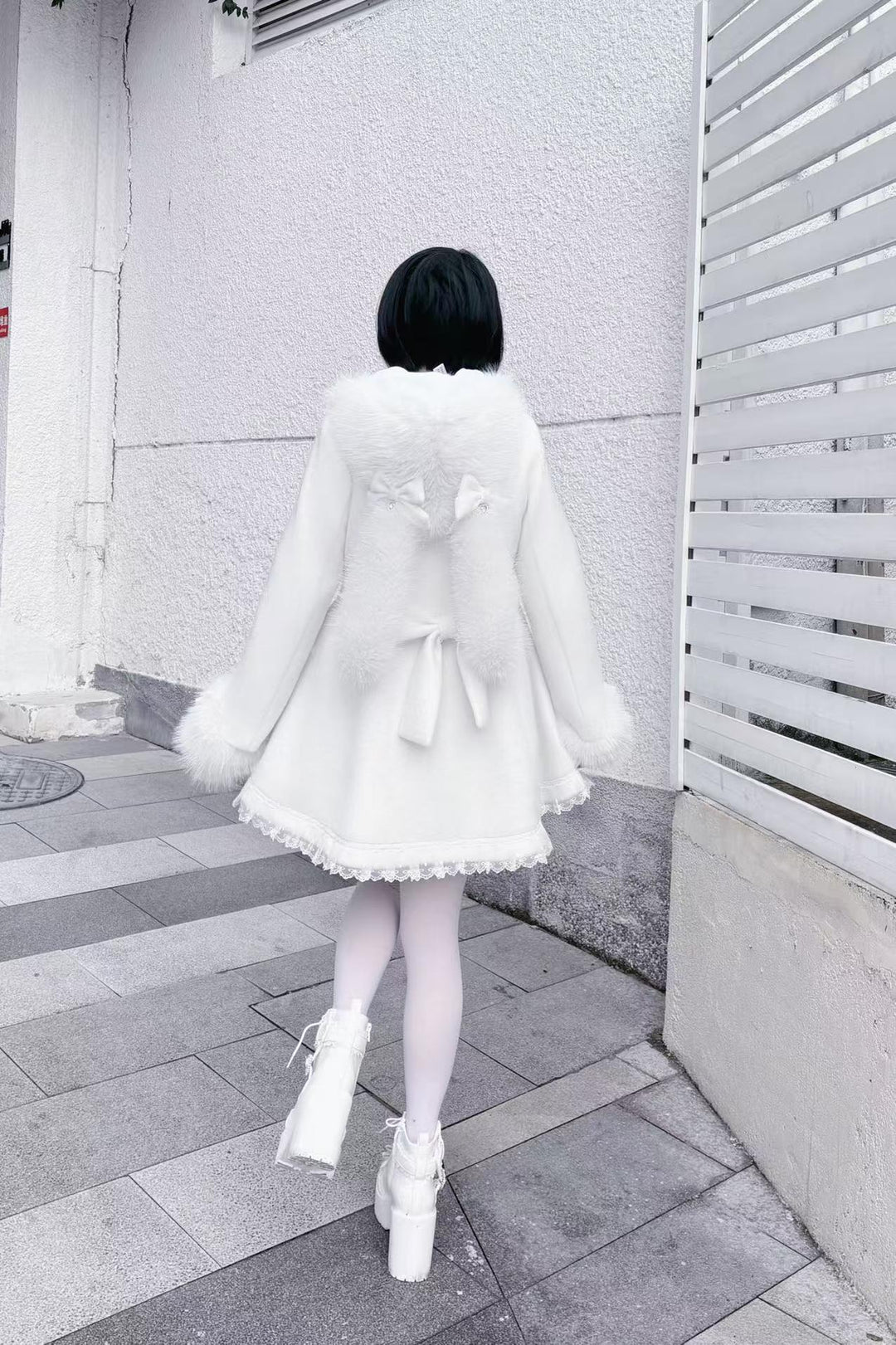 Jirai Kei Coat Wool Blend Coat Bunny Ear Hood Jacket 41328:690804