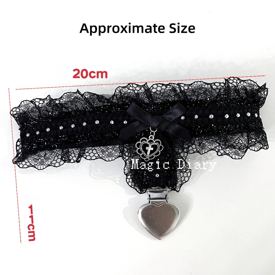 Jirai Kei Lace Garter with Heart Cross Accent & Clip 43032:763614