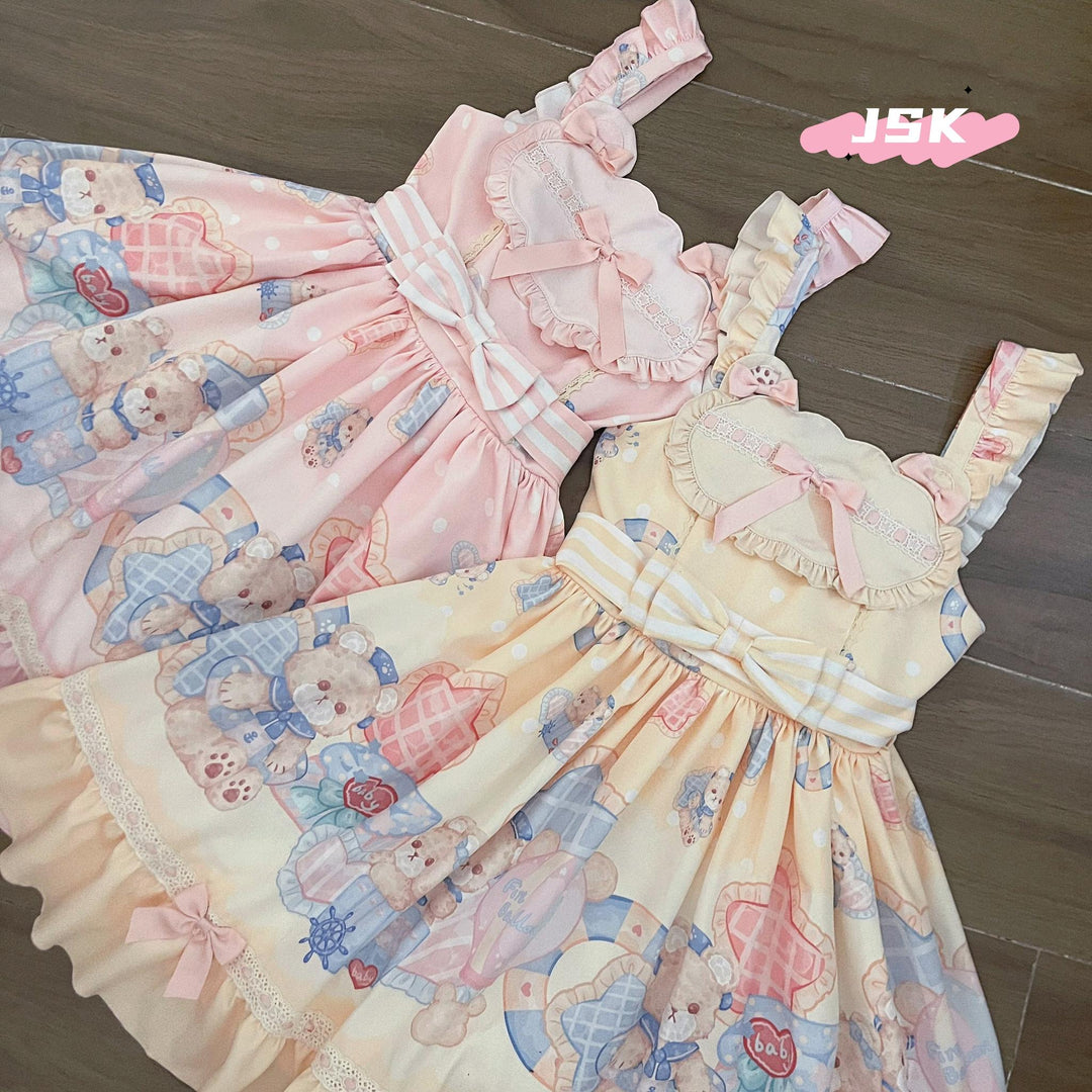 Sweet Lolita Dress Bear Print Jumper Dress Kawaii Salopette 37288:555660 37288:555660