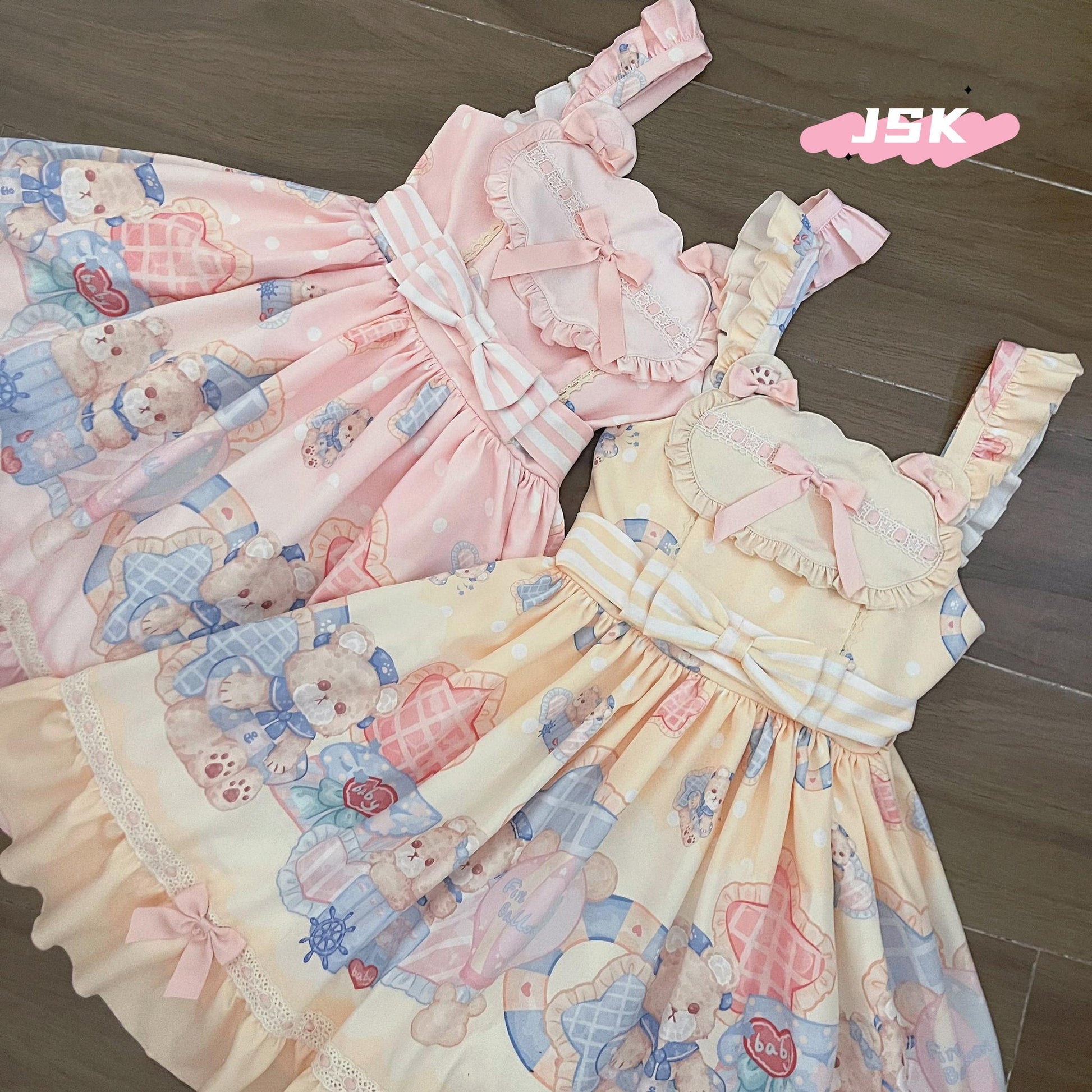 Sweet Lolita Dress Bear Print Jumper Dress Kawaii Salopette 37288:555660