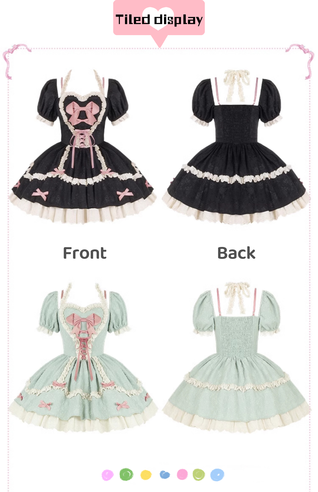 Sweet Lolita Dress Heart-shaped Neckline Puff Sleeves OP 38070:609152