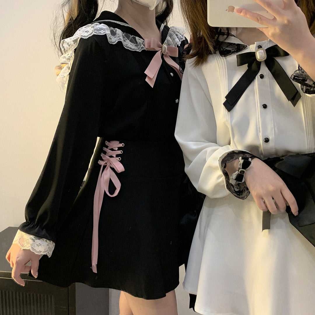 Jirai Kei Blouse Sailor Collar Long Sleeve Shirt 21812:317936