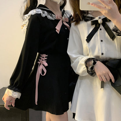 Jirai Kei Black Blue White Blouse With Sailor Collar 21812:317936