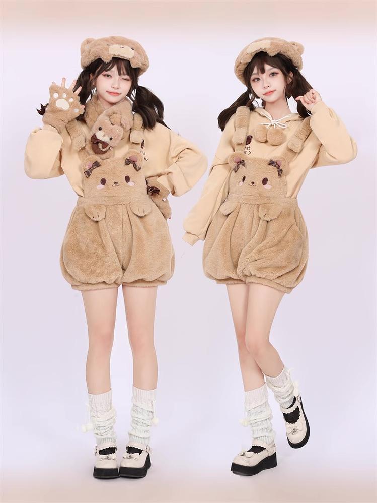 Kawaii Fashion Fluffy Bunny Bear Overalls Hoodie Bear Bag 22628:333528