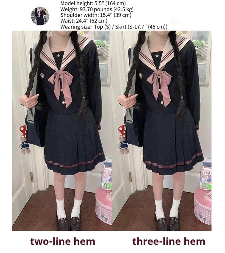Navy and Pink JK Uniform Top + Pleated Skirt 43790:785319