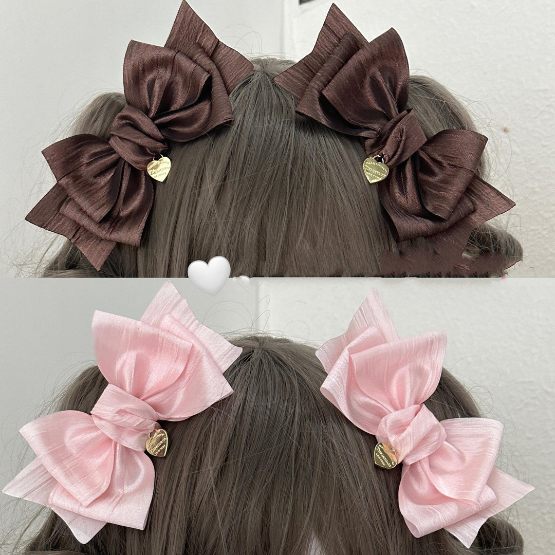 Lolita Headdress Pink Brown Clip Sweet Bow Hair Accessory 32172:563068 32172:563068