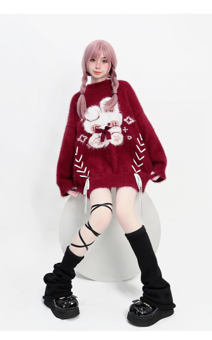 Kawaii Red Pagoda Sleeve Fluffy Strap Sweater 22756:326826 22756:326826