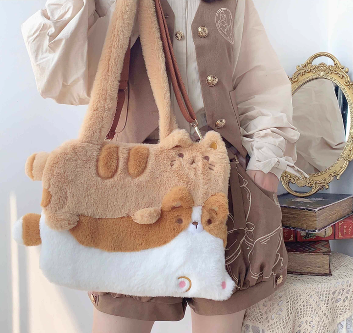 Kawaii Plush Bag Lovely Cat Pattern Embroidered Handbag 33790:486088 33790:486088