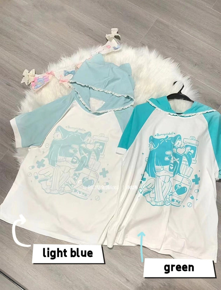 Tenshi Kaiwai T-shirt Cat Ear Anime Hoodie Loose Shirt (L M) 38522:599854