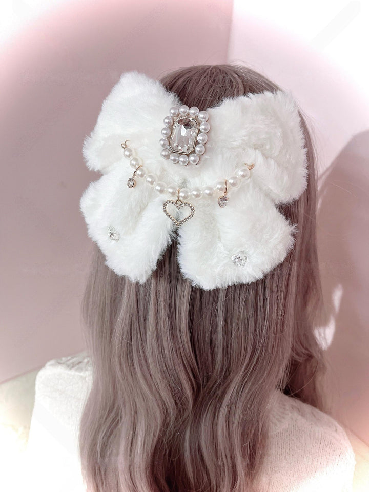Fuzzy Ryousangata Hair Clip, Rhinestone Accents 44463:810435