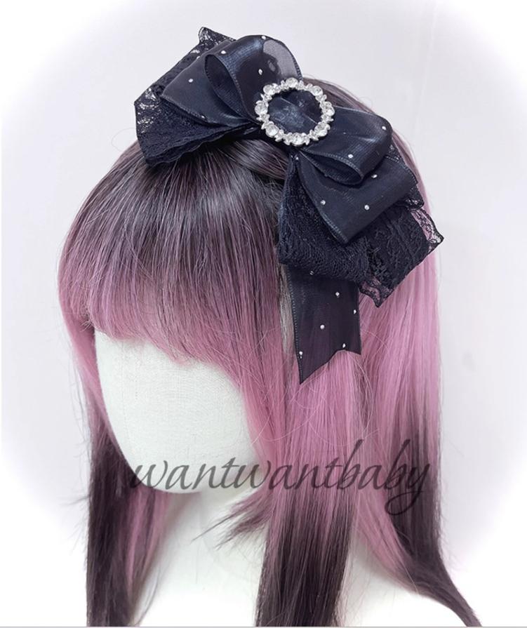 Jirai Kei Headwear Rhinestone Bow Headband With Sparkle (Black) 43297:772907