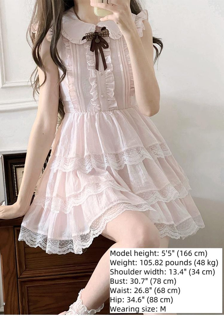 Sweet Style Lace Trim Dress, Tiered Ruffles 43546:779207